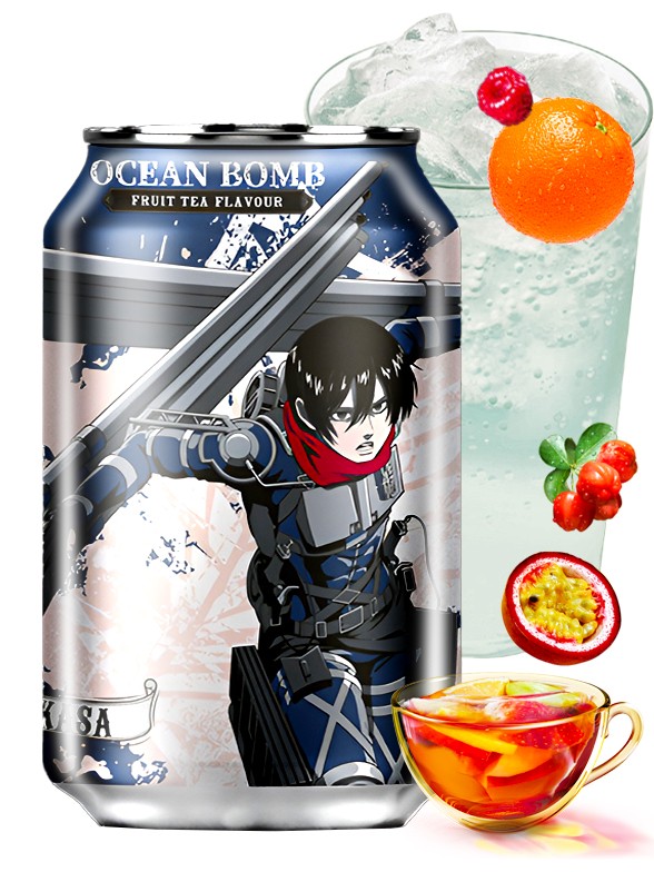 Refresco Clear Ocean Bomb Té de Frutas | Edición Attack of Titans | Mikasa 330 ml.