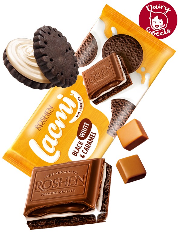 Chocolate Roshen | Doble Choco Caramel White & Black Cookies | Dairy Sweets 100 grs