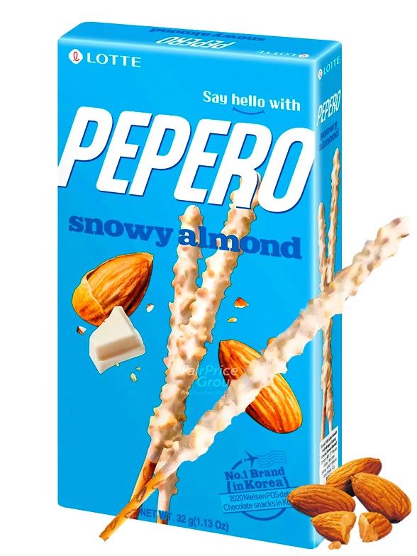 Pepero Lotte de Chocolate Blanco y Almendras 32 grs.