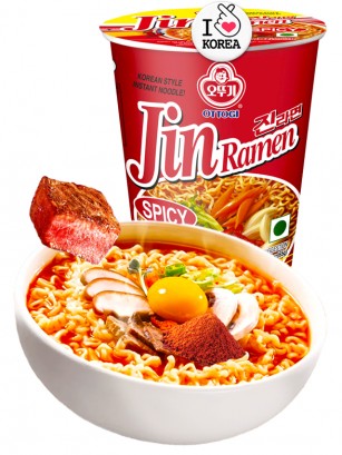 Fideos Ramen Coreanos Jin Ramyun Red de Carne | Cup | Picante 65 grs